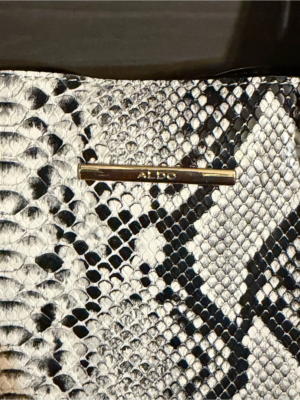 Aldo Black & White Snake-Print Satchel with Gold Stud Accents